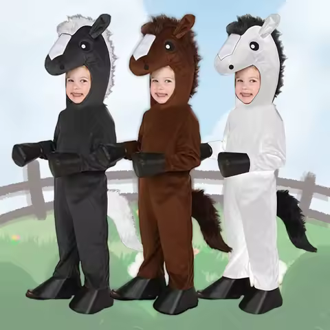 Halloween Children Horse Cosplay Costume Holiday Party Funny Jumpsuit Animal Cute Stage Performance Clothes