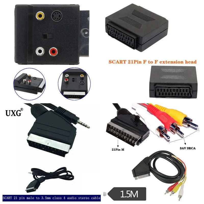 European Standard SCART Cable 21Pin, Broomstick Head Audio And Video Cable to Color Difference Cable 3AV Cable 3RCA With Switch