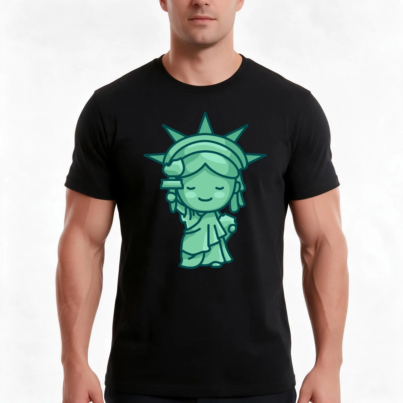 Statue of Liberty comic. T-Shirt, Summer Casual Cotton Tee, Oversized Streetwear Tops, Vintage Graphic Print, Unisex Men Women