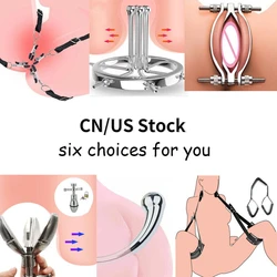 2pcs Bondage Wrap Open Leg Clitoral&Anal Plug Clamp Speculum Dilator Metal Butt Plug Lock Vagina Sex Toys for Couples Men BDSM