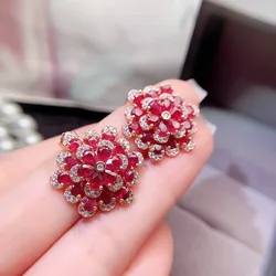 100% 925 Sterling Silver 3x4mm Natural Ruby High Natural Gemstone Earrings Party Fine Jewelry