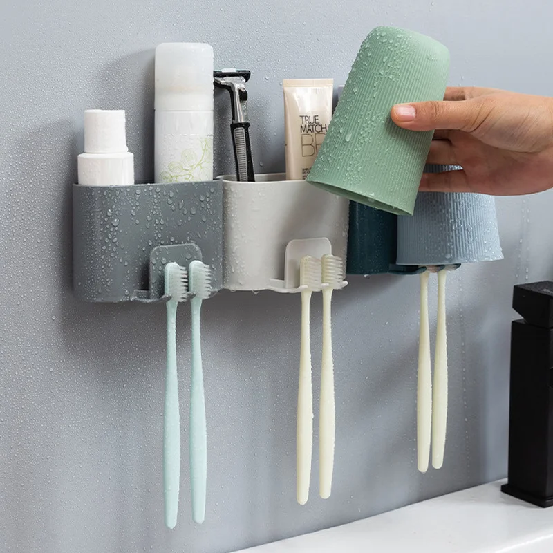 Bathroom Toothbrush Toothpaste Holder Wall Mounted Shaver Hanger Hook Cup Storage Rack Comb Cleaning Cream Organizer Holder