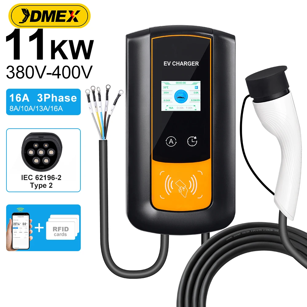 JDMEX 11KW Type2 stazione di ricarica EV Wallbox 16A caricatore per veicoli elettrici trifase EVSE Type2 cavo IEC62196-2 controllo APP