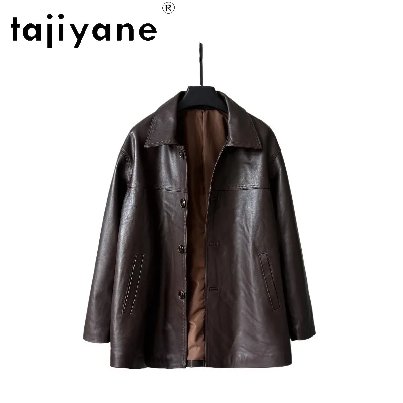 TAJIYANE Genuine Leather Jacket Woman Pure Sheepskin Leather Trench Coat Mid Length Jackets for Woman Outerwear Slim Fit Jaqueta
