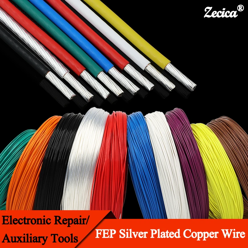 

2/5/10M FEP Silver Plated Copper Wire High Purity OFC 30/28/26/24/22/20/17AWG PTFE Audio Headphone HiFi Signal Copper Cable