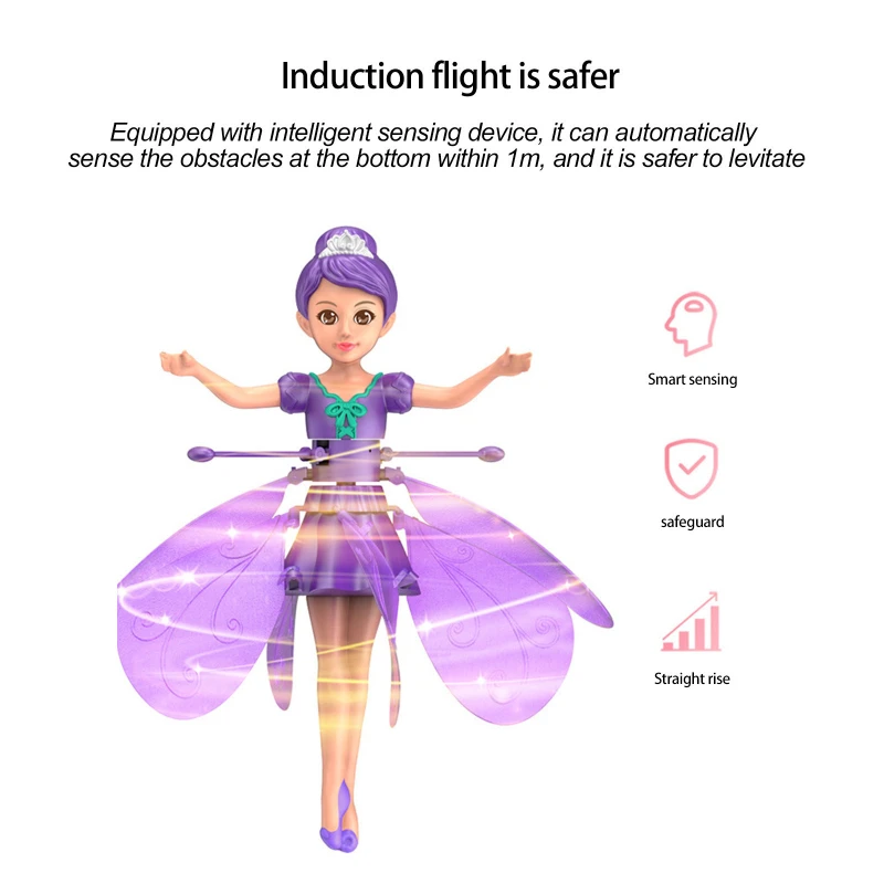 Cute luminous doll flying toy magic fairy gesture sensor rotating and dancing simulated helicopter toy Christmas toy gift 1PCS