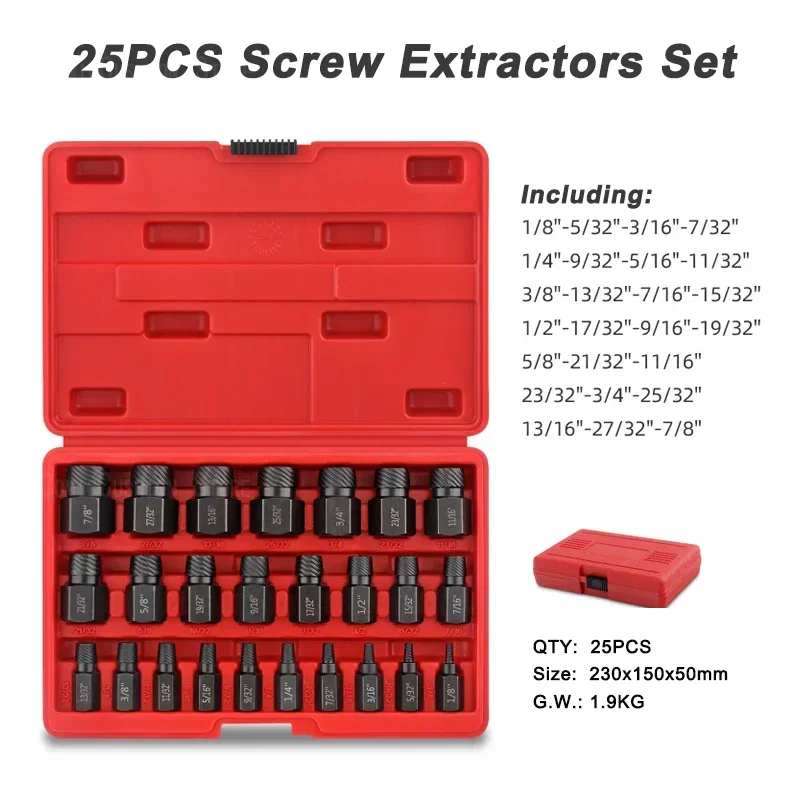 Hexagon damaged screws, nuts, bolts taken out, slippery teeth, broken wires removal tools, nut removers