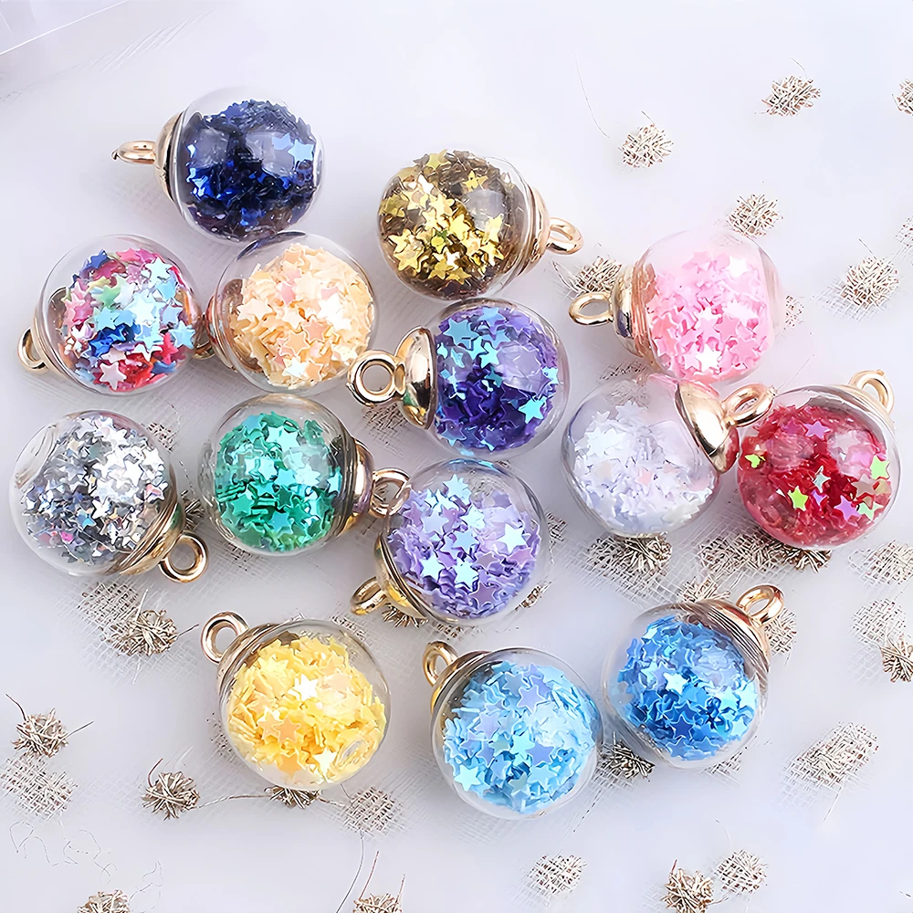 10Pcs Charms Star Sequins Transparent Glass Ball 16mm Pendants Crafts Making Findings Handmade Jewelry DIY for Earrings Necklace