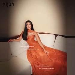 Xijun Orange Taffeta Long Evening Dresses Sleeveless A-Line Prom Dresses Floor Length Celebrity Prom Gowns 2025 Women Customized