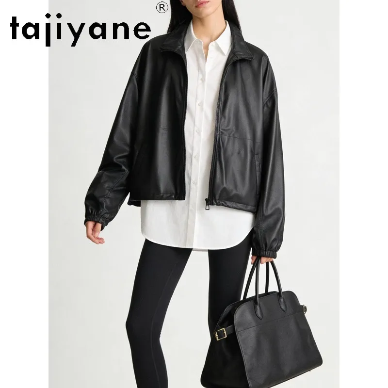 TAJIYANE New Zealand Ultra‑Thin Sheepskin Leather Coat Stand Collar Genuine Leather Jacket Woman Loose Jackets for Woman Jaqueta