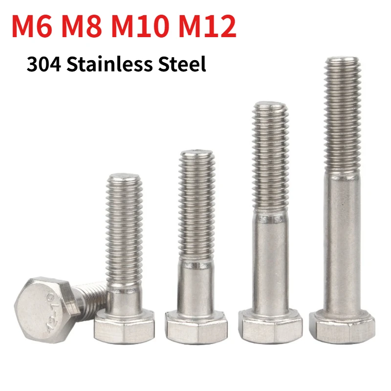M6 M8 M10 M12 304 Stainless Steel Hex Head Bolt DIN931 Half-Thread Hexagon Screw A2-70 Partial-Thread Fastener Length: 30–200 mm