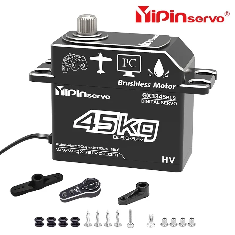 

Yipinservo 45 кг бесщеточный двигатель сервопривод цельнометаллическая шестерня HV большой крутящий момент водонепроницаемый 25 т для 1/8 1/10 радиоуправляемых автомобилей гусеничная лодка робот-манипулятор
