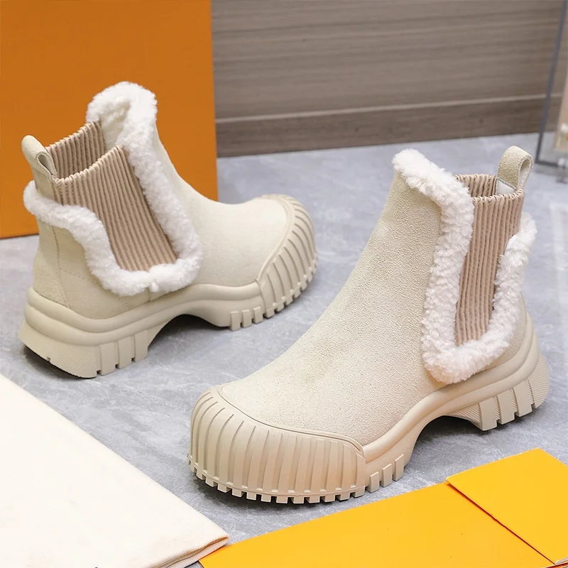 

High quality anti-slip rubber outsole women's Chelsea short boots with wool trim, comfortable and cute 25091653