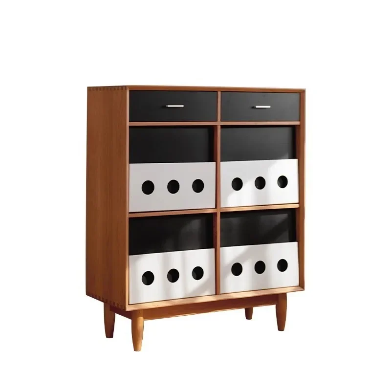 our-grid cabinet solid wood upturn door retro side cabinet magazine cabinet living room storage cabinet drawer type