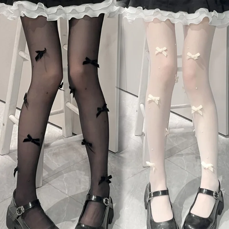 

Women Sexy Diamond Tights Rhinestone Bling Bowknot Hosiery Shiny High Waist Pantyhose Party Club Lady Black Tights JK Lolita