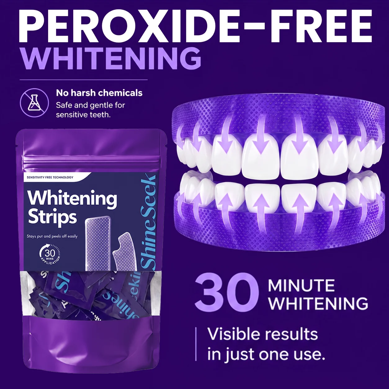 14Pcs/7Pairs 30-Minute Fast Whitening Purple Pap Tooth Strips, Hydrogen Peroxide-Free, Third-Generation Purple Tooth Strip Technology, Fits Tightly on Teeth, Quickly and Gently Whitens Teeth, Does Not Harm Gums, Is Gentle and Non-Irritating, Suitable for Fast Teeth Whitening, for a Dazzling Smile