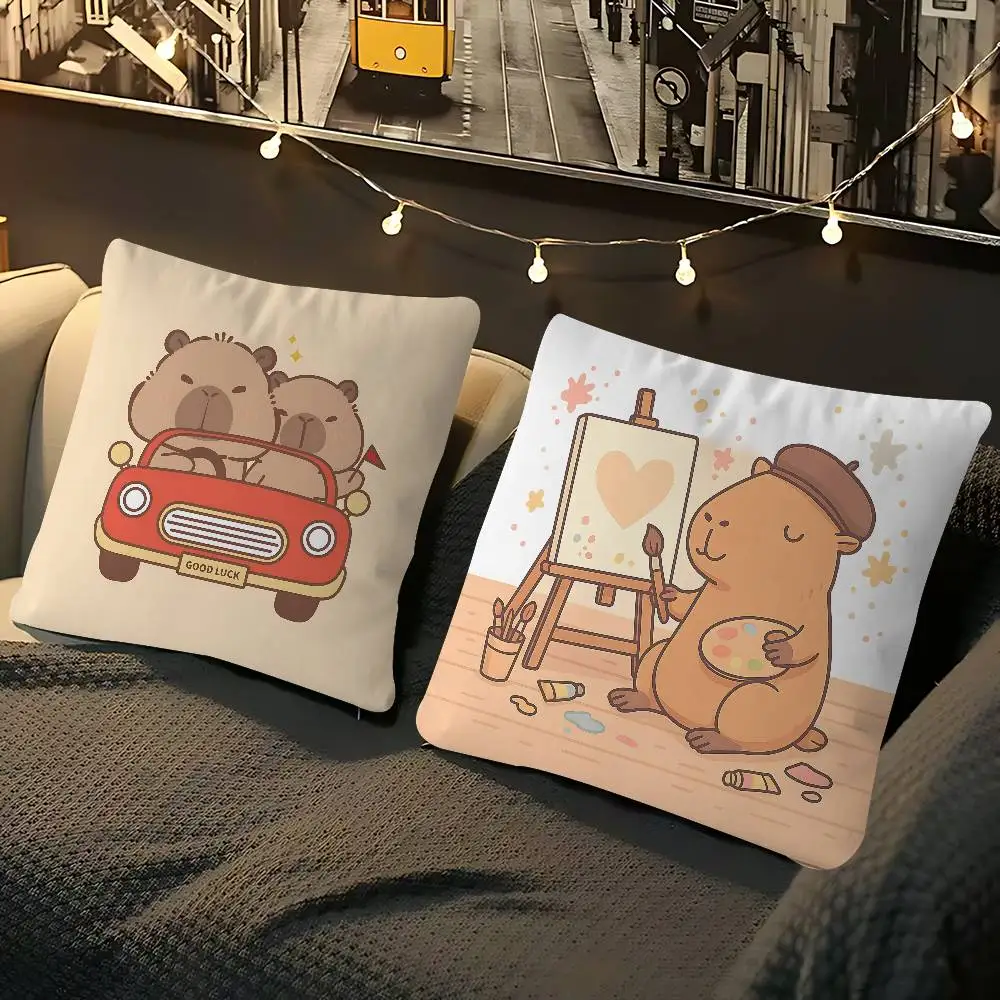 

Cartoon Cute Capibala Pillow Case Removable Washable Cushion Cover – All-Season Soft Linen