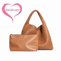 Sac à main de luxe en cuir PU pour femme, panier tissé à la main, sac initié avec sac à main, mode pour femme, fourre-tout ogo fait main, 2024