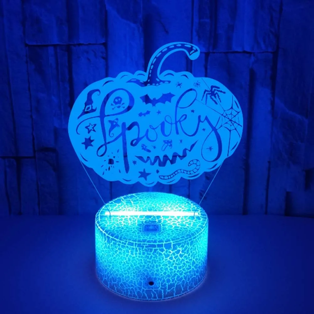 Halloween 3D Night Light Pumpkin Shape LED Illusion Lamp 7 Color Changing Nightlight Room Decorations Gift for Halloween Party