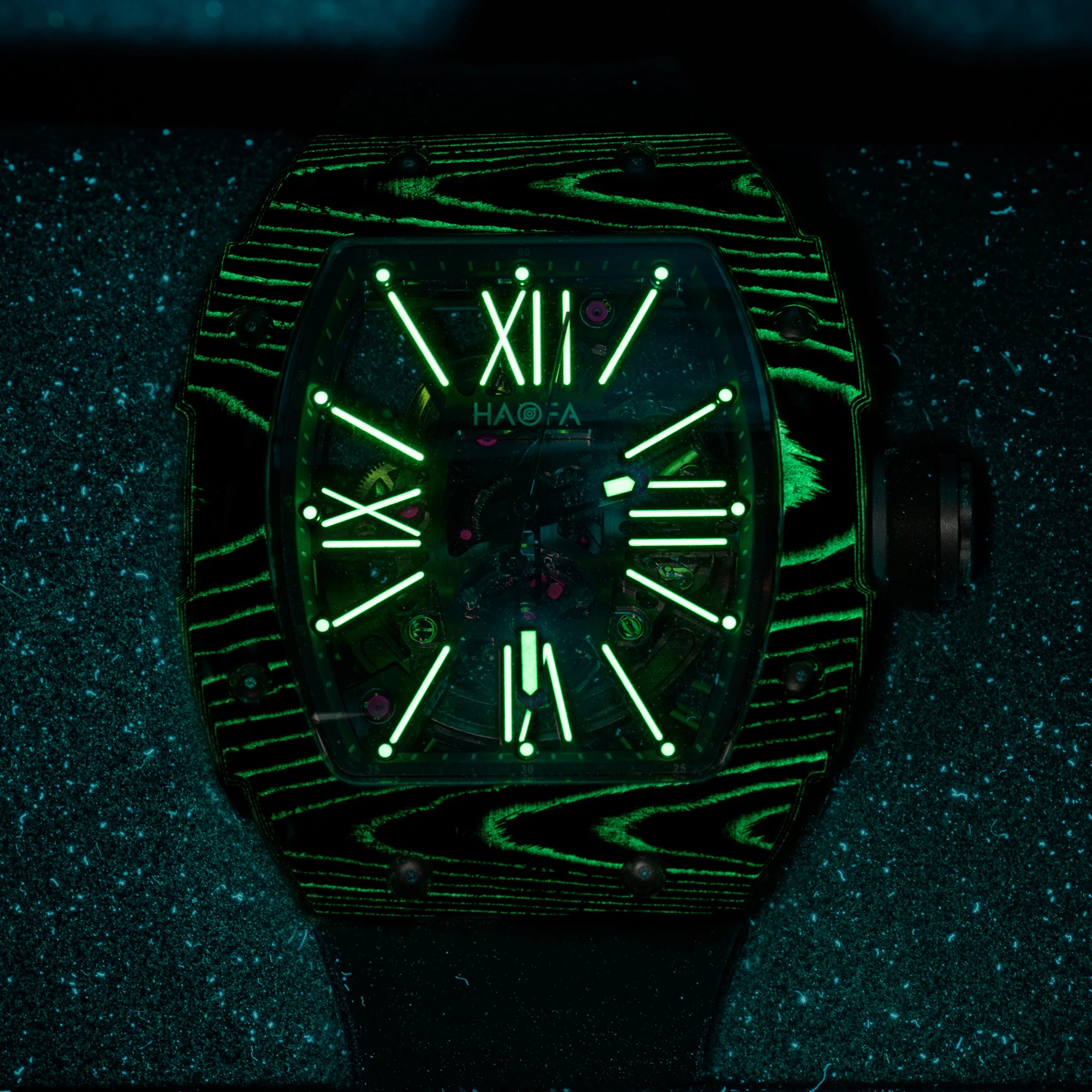 Haofa Full Skeleton Automatic Mechanical Watch for Men Carbon Fiber Bezel Hollow Movement Luminous Wristwatch Luxury Casual 1976