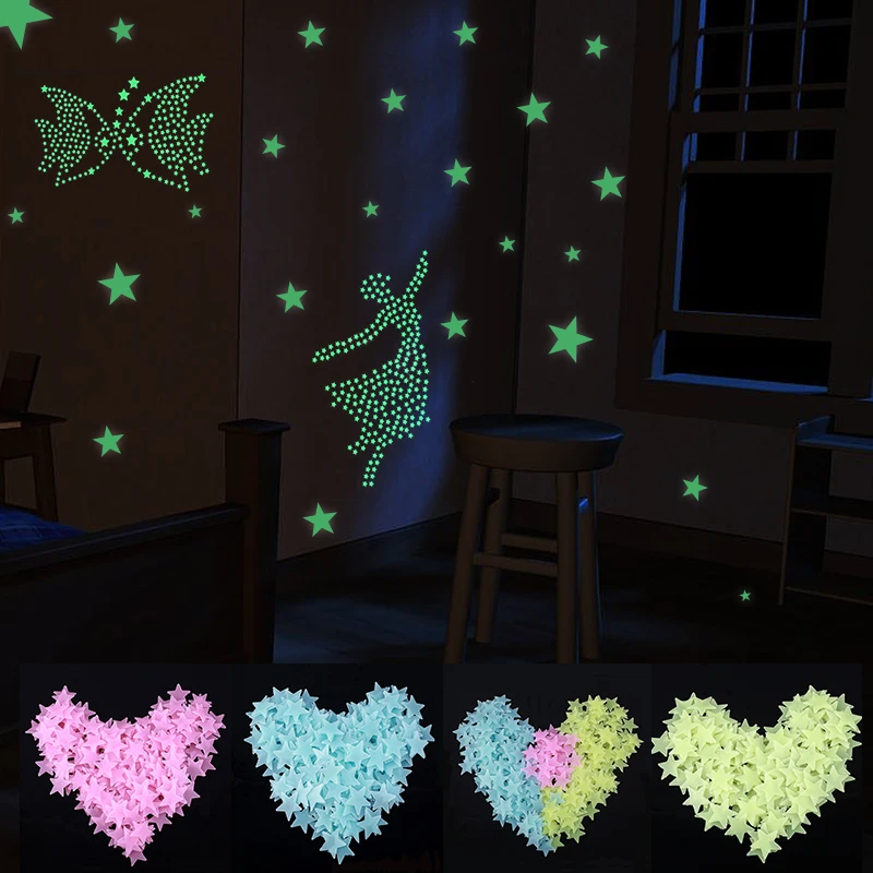 Colorful Luminous Stars WithMoon Wall Stickers For Bedroom 3D Luminous Stars Stickers Create Realistic Starry Sky