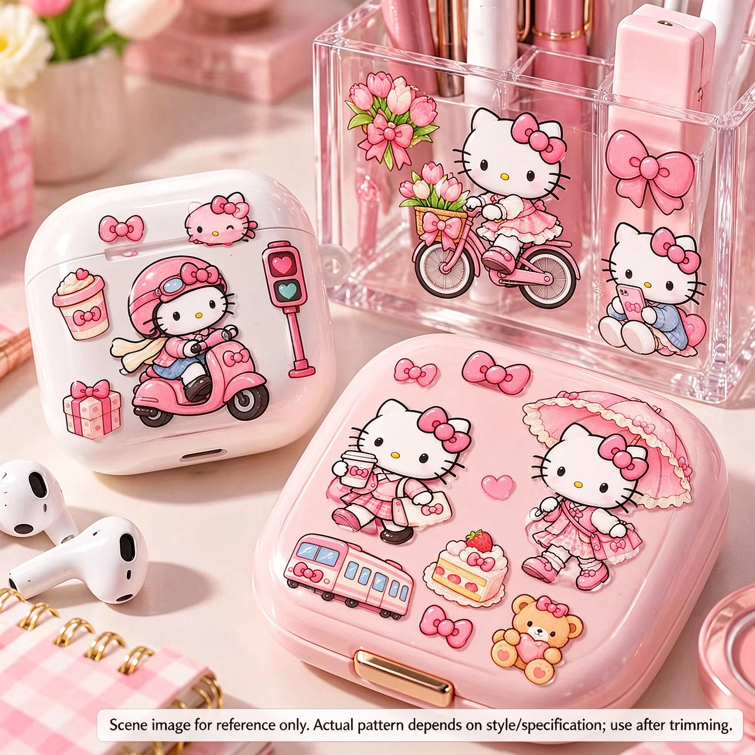 Hello Kitty Crystal Transfer Stickers, DIY Decorative Decals for Water Bottle Phone Case, Cute Cartoon Craft Stickers