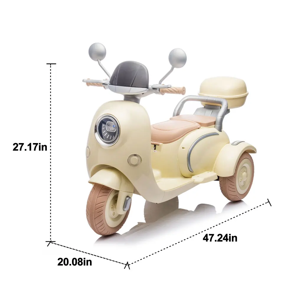 12V Two Motors Kids Ride On Level Up Two-seater Electric Motorcycle, Three-wheel Toy W/Music, Bluetooth, USB, Backseat Flip Adult Seat, Portable Storage Hooks & Oversized Trunk, LED Headlight For Kids 3-6.