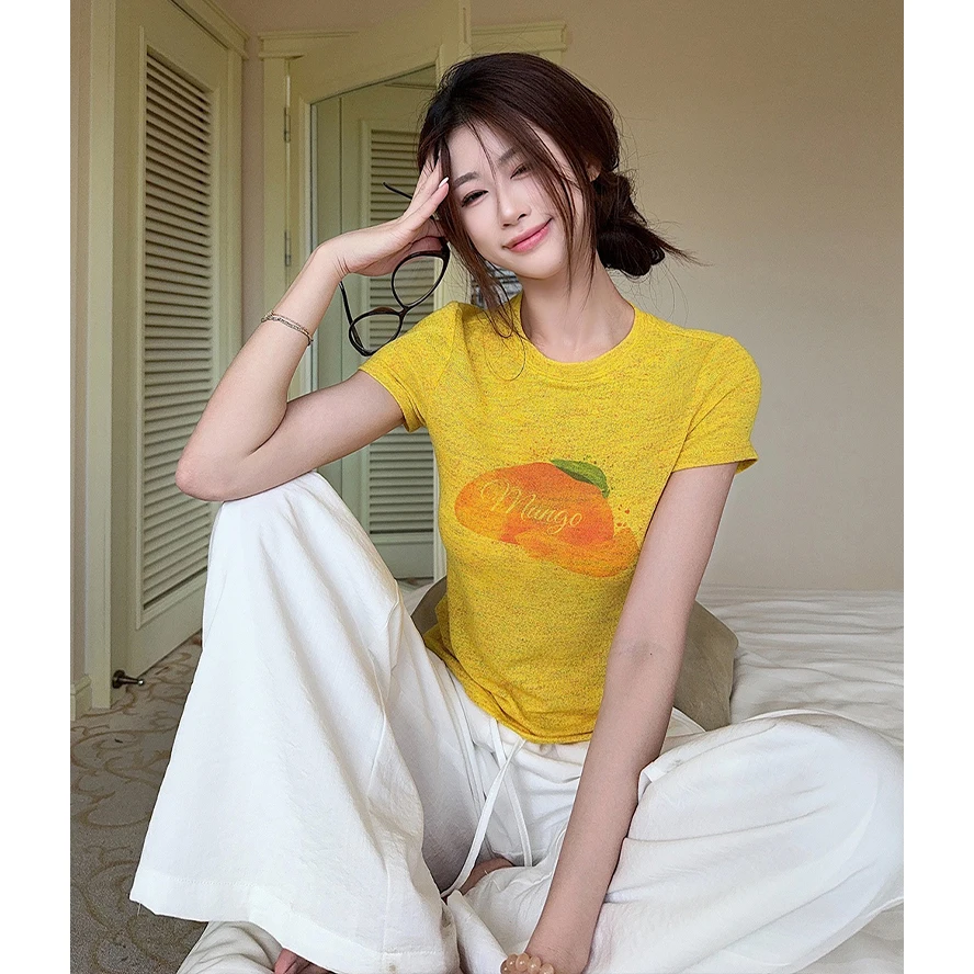 Women's Summer Casual T-shirt Bundle Cute Fruit/Marine Print Short Sleeve Crew Neck Soft Breathable Daily Wear Tops