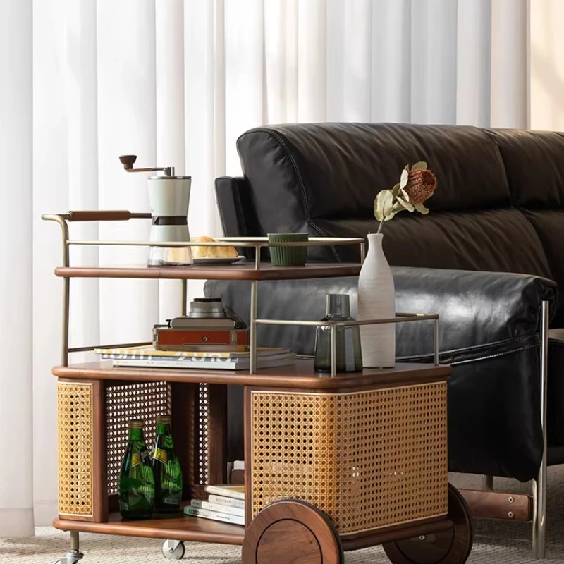 Couch side living room 2026 new solid wood side cabinet movable trolley