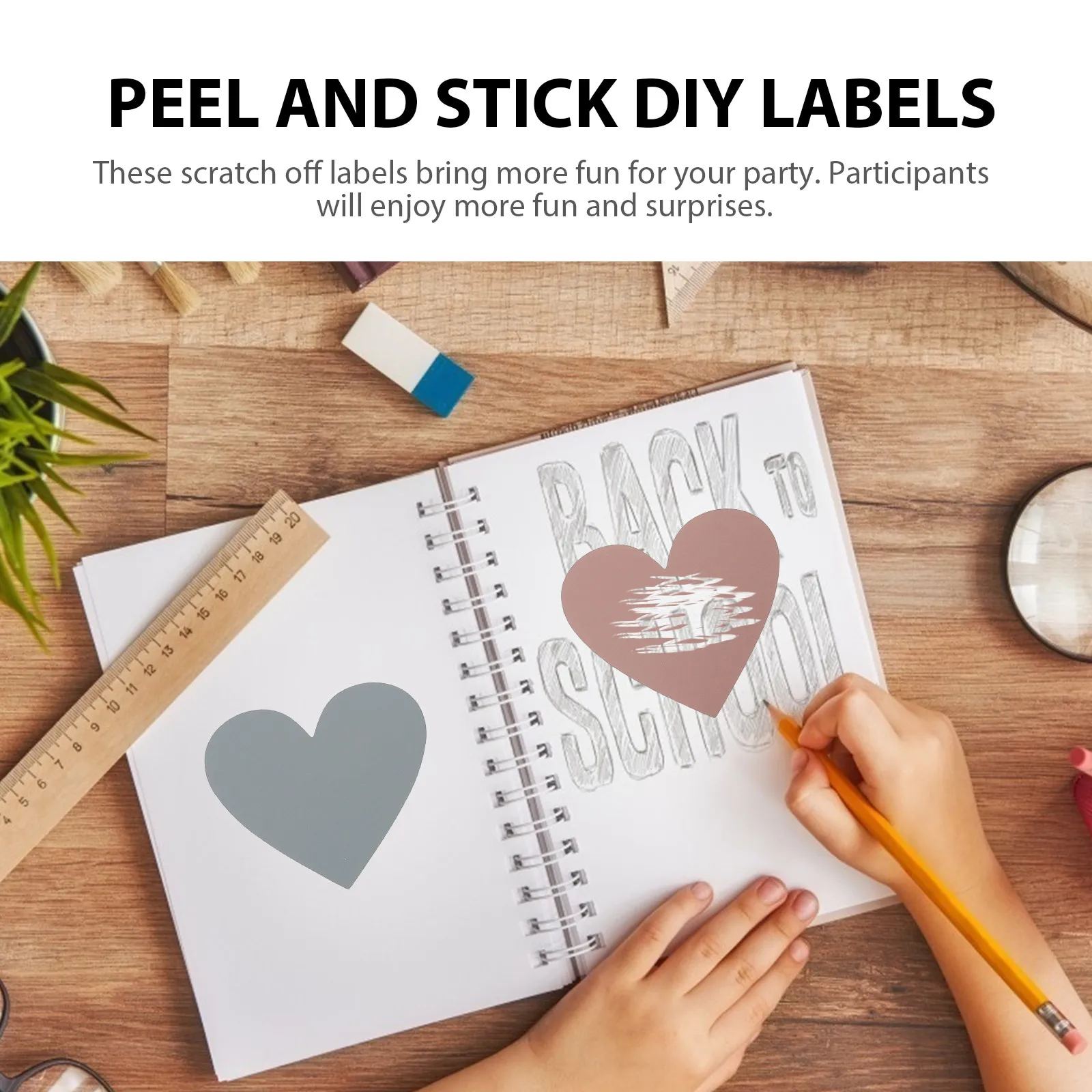 20 Sheets Scratch Off Stickers Heart Shaped Adhesive Peel Stick DIY Labels for Scrapbooking Cards Letters Wedding Games