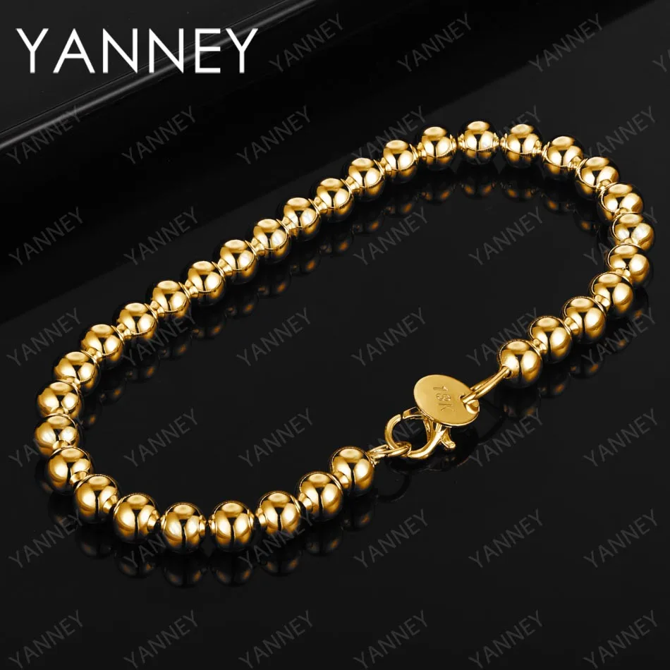 

Charm 6MM Bead Chain 925 Sterling Silver 18K Gold 8 Inches Luxury Bracelet For Women Gift Wedding Fashion Jewelry