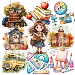 12sheets(96pieces) Kawaii Cartoon Back To School Self-adhesive Stickers,Perfect forJournal Supplies,Scrapbooking Supplies,DIY Cr