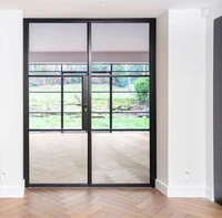 Double Doors Modern Soundproof Thermal Break Casement Doors Tinted Double Glass Horizontal Aluminum French Double Door for House 2