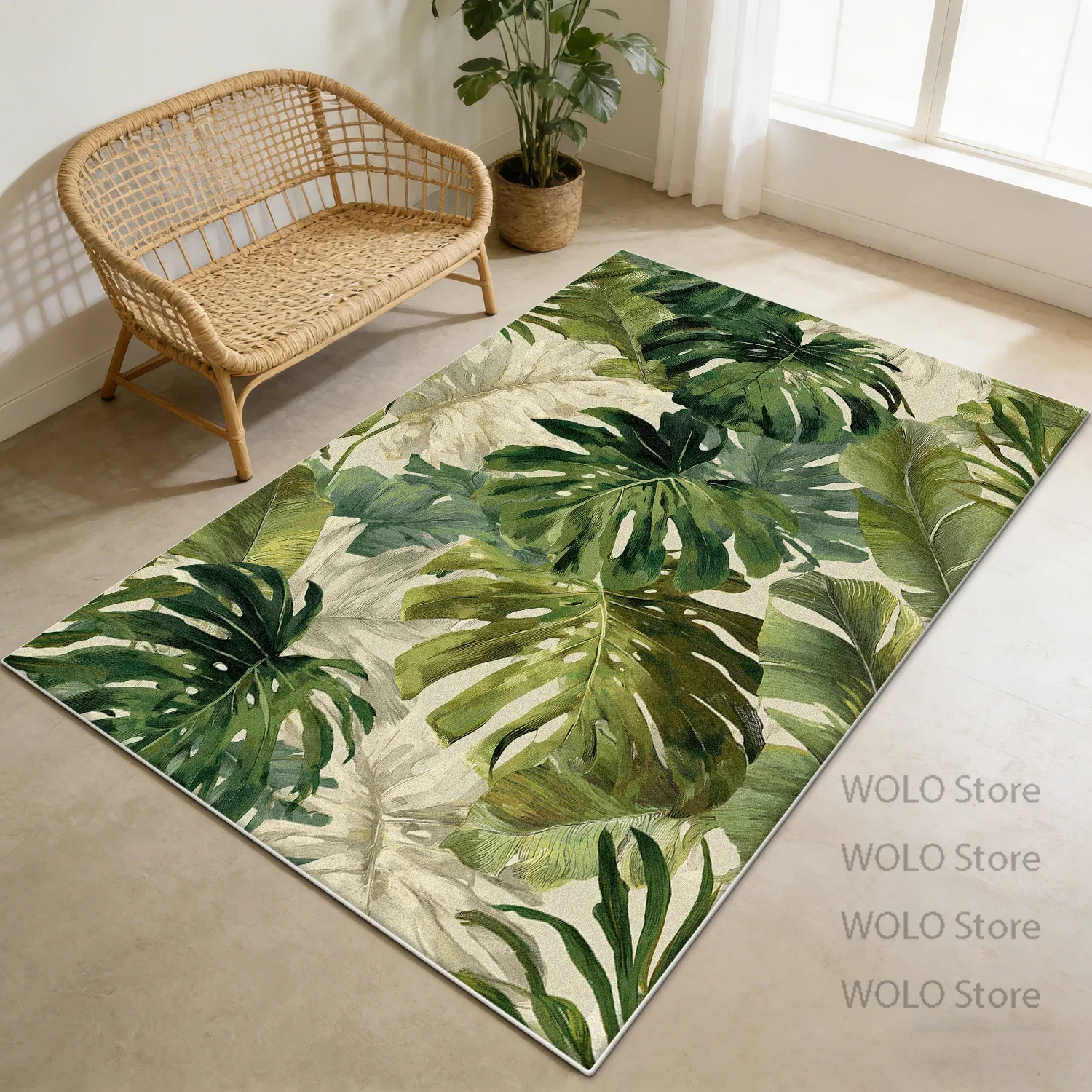 Tropical Palm Leaf Pattern Area Rug Boho Style Indoor Decorative Living Room Carpet Mat Home Decor Modern Artwork