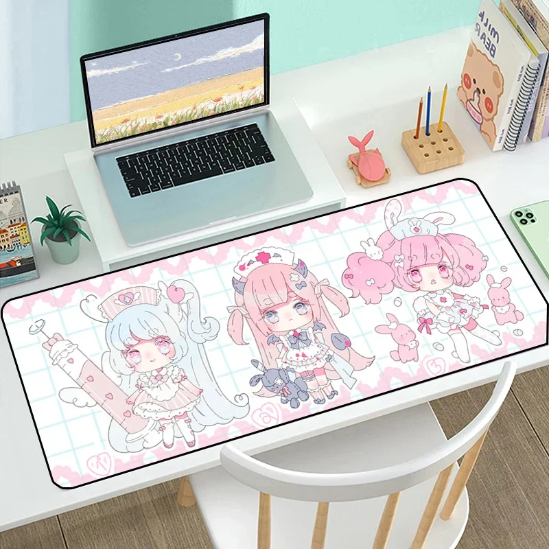 

Xxl розовый коврик для мыши Kawaii Girl, игровые аксессуары, Настольный коврик, офисные компьютерные игровые коврики, аниме Расширенный большой коврик для мыши, Настольный коврик