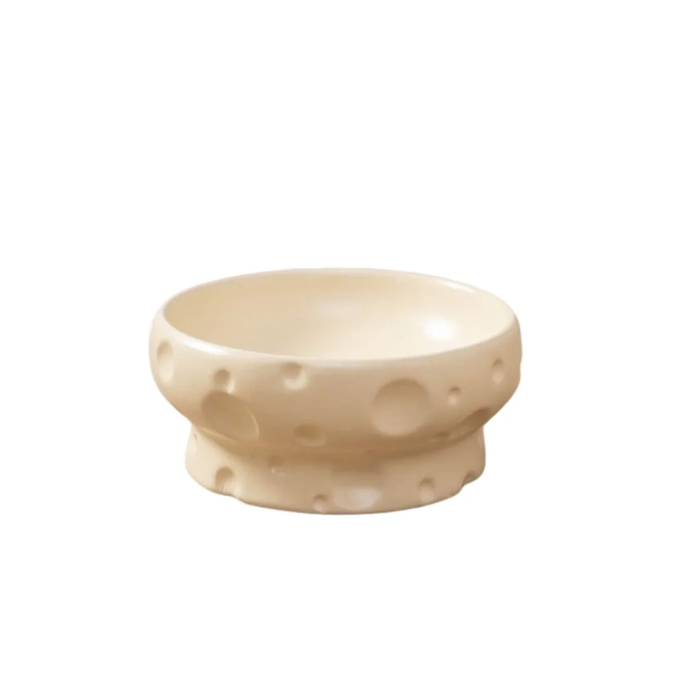 Large Diameter Elevated Cat Bowl Anti-knock Anti-spill Neck Protection Bowl Ceramic Cheese Shape High Foot Bowl Wet Dry Food