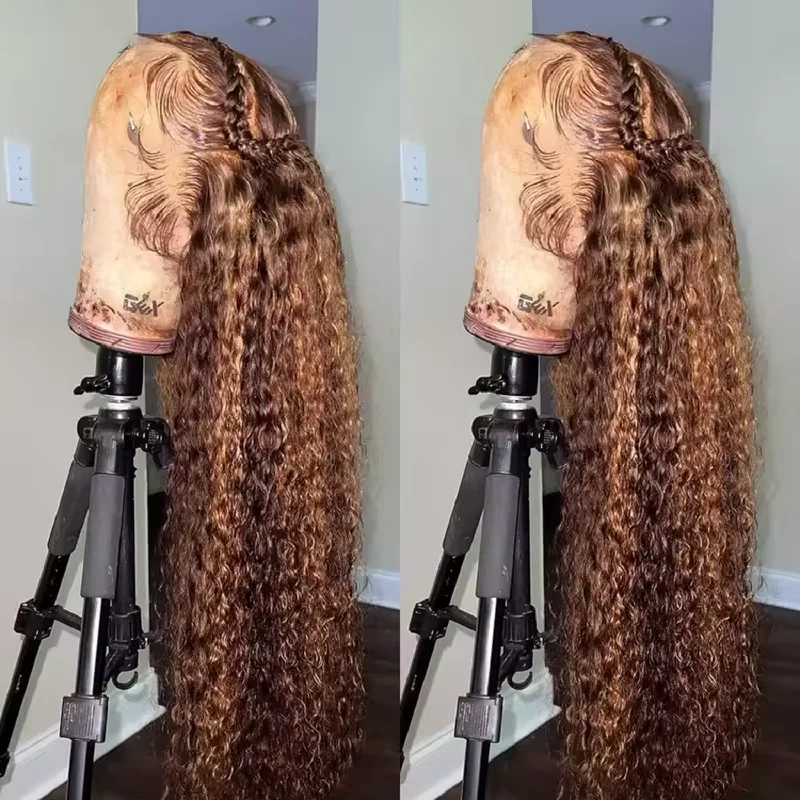 Highlight Deep Wave 4/27 Lace Front Wig Human Hair 13x4 HD Lace Frontal Wig  Colored Ombre Honey Blonde Human Hair Wig