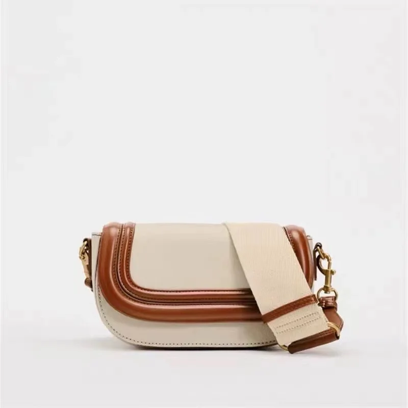 Summer New Product Women\'s Wide Canvas Shoulder Strap Design Women\'s Retro Underarm Shoulder Bag Daily Commuting Handbag