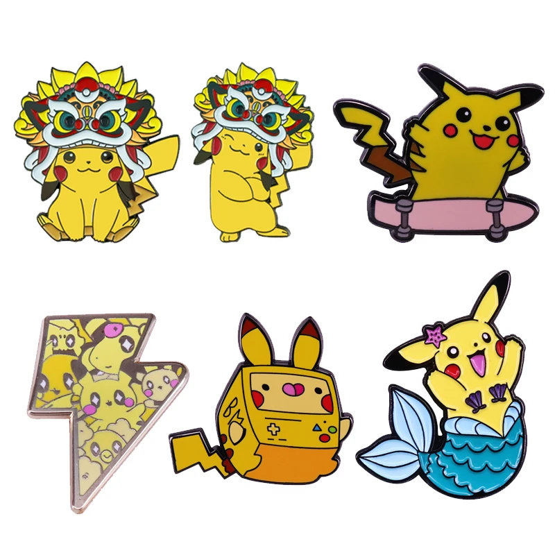 Pikachu Collection Night Enamel Pins Custom Skateboard Lionhead Mermaid Mashup Look Brooch Denim Shirt Lapel Pin Jewelry Gift