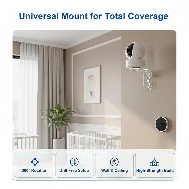 Self‑Adhesive No‑Drill Acrylic Camera Wall Mount Adjustable Angle Camera Base Bracket Easy Installation for Smooth Wall Surface
