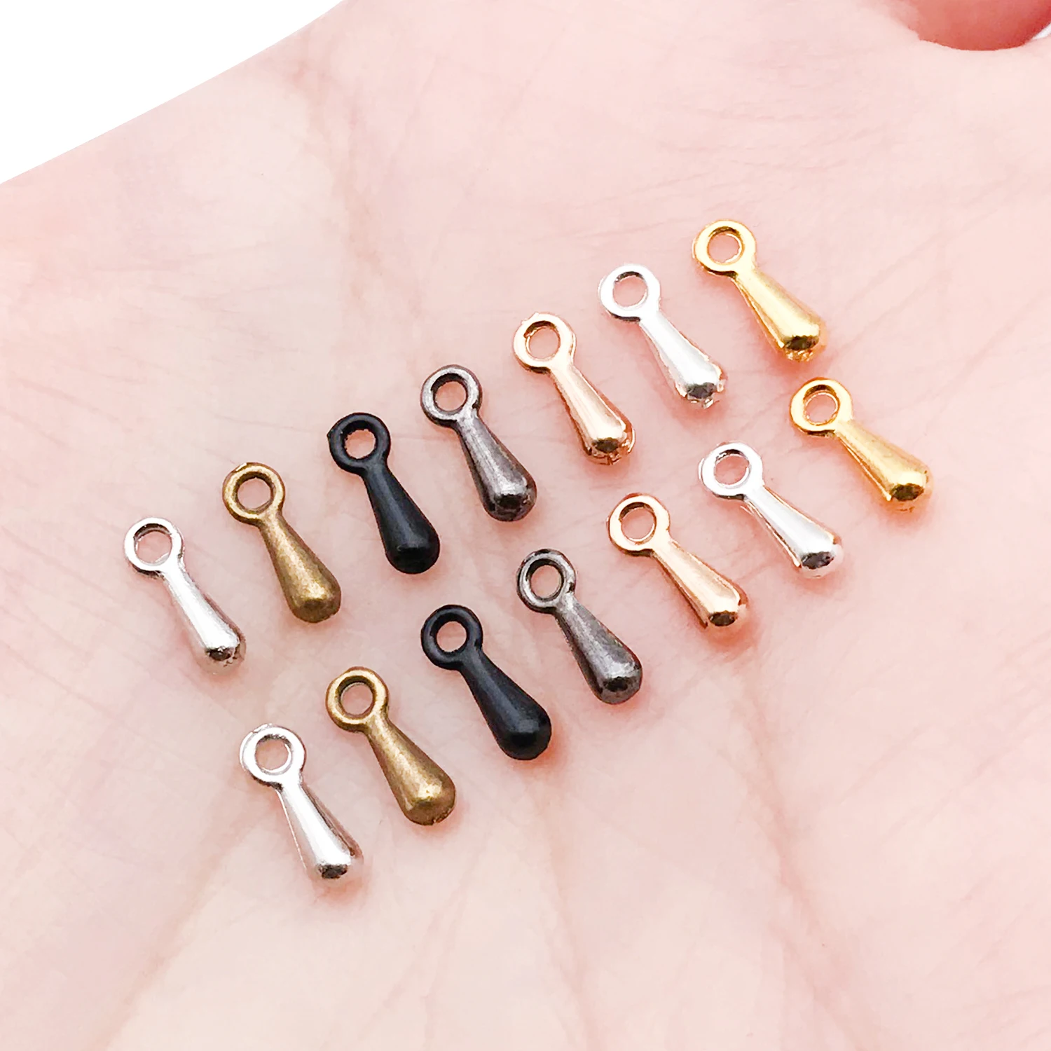 100pcs Water Droplets Cord Charms End Beads Connector Chain Extension Tail Pendants Bracelet Necklace Jewelry Making Accessories image 4