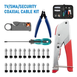 Coaxial Cable Crimping Pliers Set RG6 Wire Stripper Crimper Tool Kit With F Compression Connectors