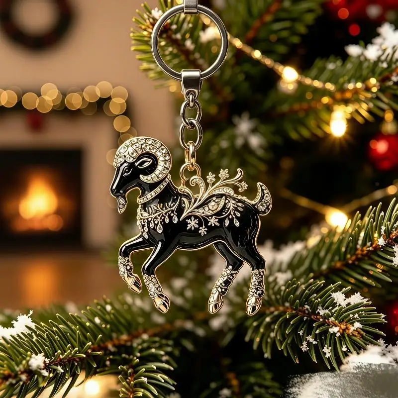 1 Stück Acryl-Ziegenanhänger 2D Schlüsselanhänger Niedliche Tier-Hängeornamente für Weihnachtsfeier Neujahrsgeschenke – Detail 2