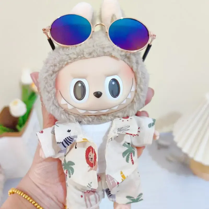 1 set Hawaii Style Full-length for 17cm Lababu Clothing Beach Clothes Vinyl Doll Shirt Pants Glasses Suit Shoes