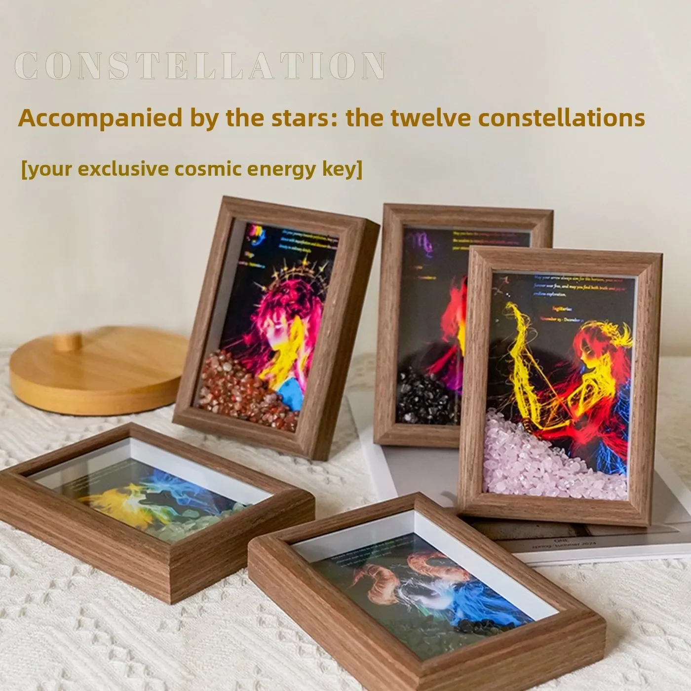 Premium 12 Zodiac Signs Crystal Pendulum Chips Photo Frame Album Creative Astrology Ornament Gift For Home Desk Wall Decoration