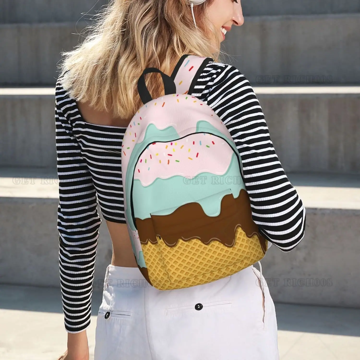 Cute Sweet Ice Cream Kawaii Girl Backpack for Girls Boys Women Lightweight Canvas Bookbag Casual Daypack for Travel Outdoor