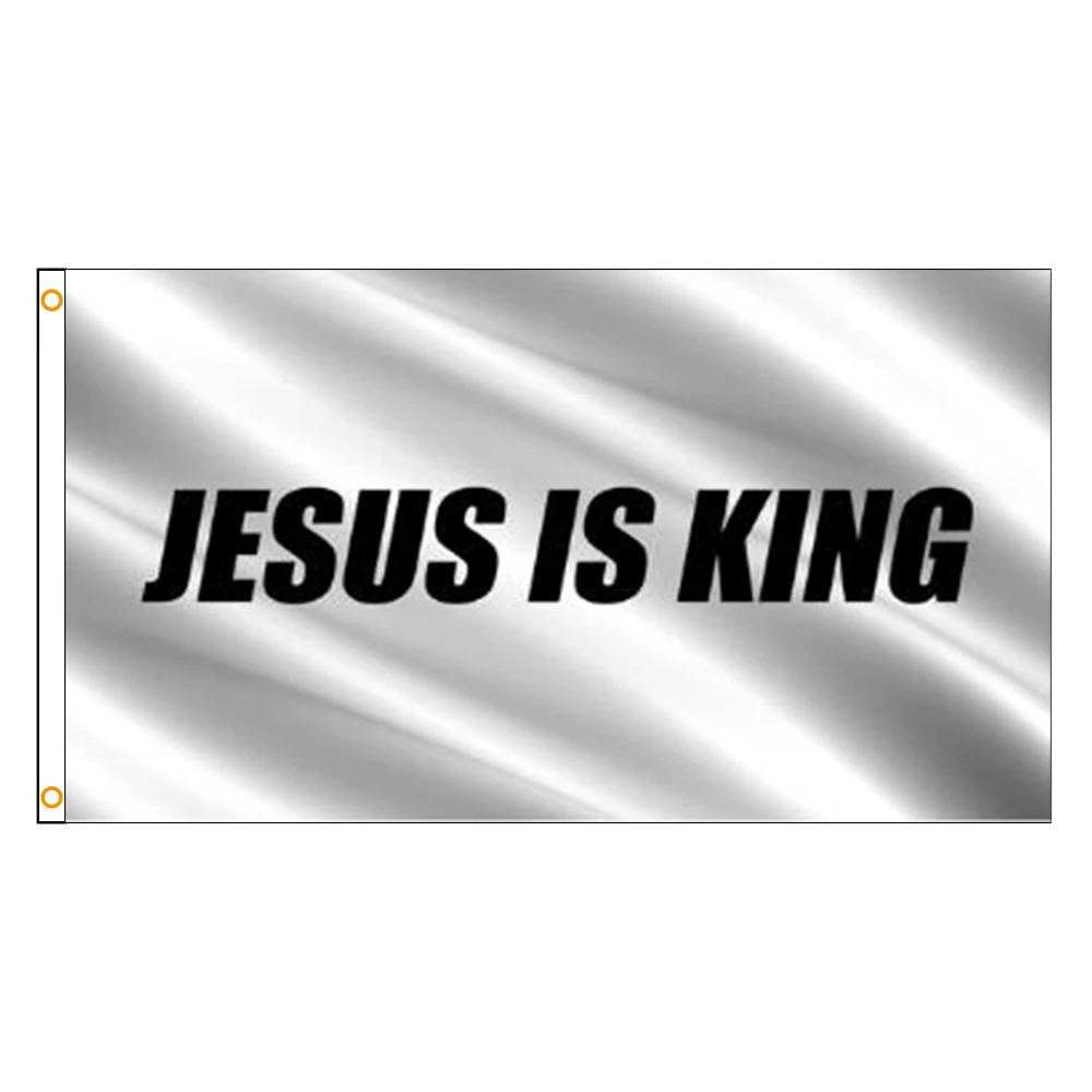 

90x150cm Jesus is King Flag White Christian Flags Banner Decoration