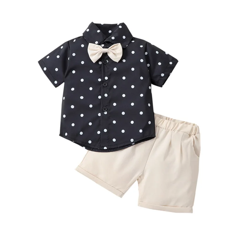 

2Pcs Toddler Baby Boy Summer Clothes Kid Polka Dot Print Button Down Shirt Elastic Waist Shorts Gentleman Outfit