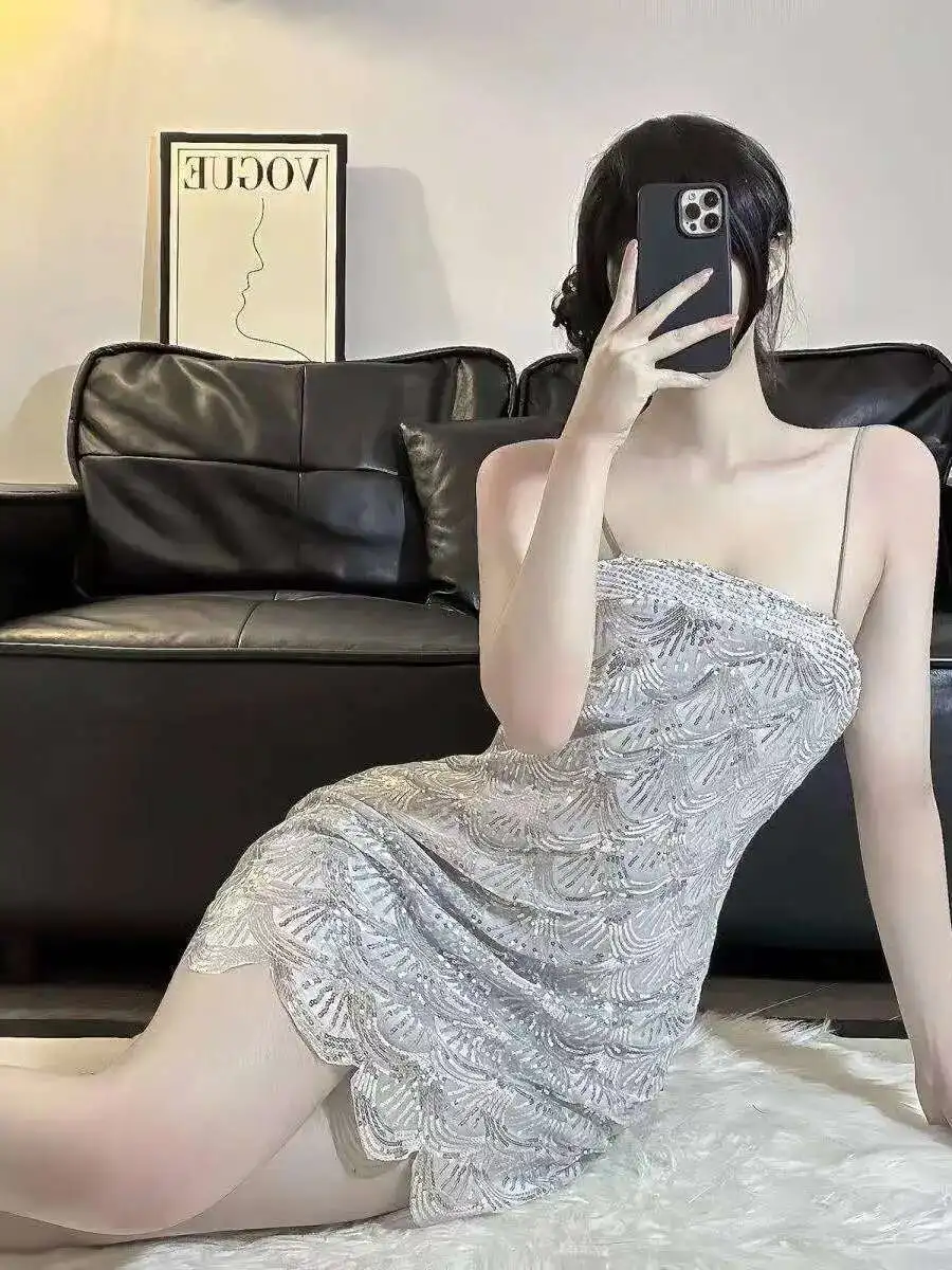 

Новое сексуальное платье Pure Desire с блестками в повседневном стиле, платье без рукавов с глубоким V-образным вырезом и подтяжками, элегантное красивое очаровательное платье MPKN