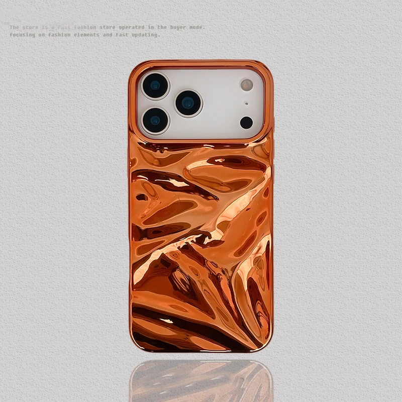 

Luxury Plating Cosmic Orange 3D Water Ripple Pattern Case For iPhone 17 Pro Max 16 15 Air 14 13 12 11 Fashion Phone Back Cover